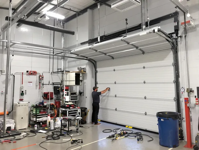 North Castle Garage Door Repair certified technician performing commercial door repair at a North Castle business facility