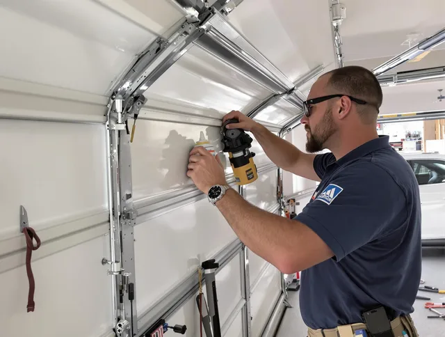 North Castle Garage Door Repair technician quieting a noisy garage door in North Castle
