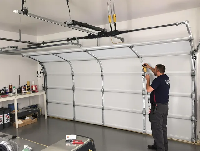 North Castle Garage Door Repair certified technician performing overhead door system repair in North Castle